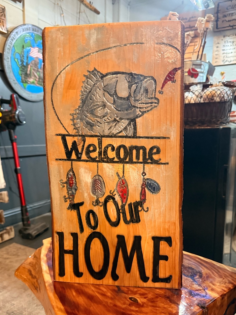 Kiln dried, log slice , engaged and, painted, “Welcome To Our Home",outdoor sign